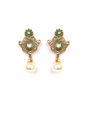 Priyaasi Green Kundan Pearls Gold Plated Floral Drop Earring