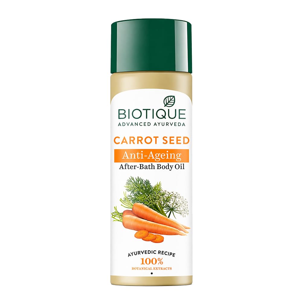 Biotique Carrot Seed Anti- Ageing After- Bath Body Oil | Prevents Fine Lines and Wrinkles |Smooth and Radiant Skin| 100% Botanical Extracts | Suitable for All Skin Types | 120ml