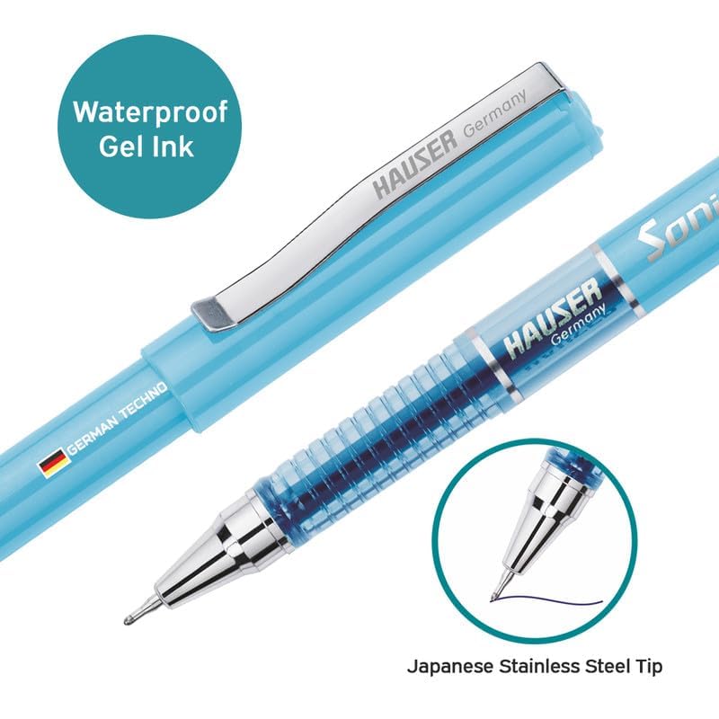 Hauser Sonic 0.55 mm Gel Pen Combo Pack | Comfortable Grip With Smudge Free Writing | 10 Pcs Blue Ink & 10 Pcs Black Ink