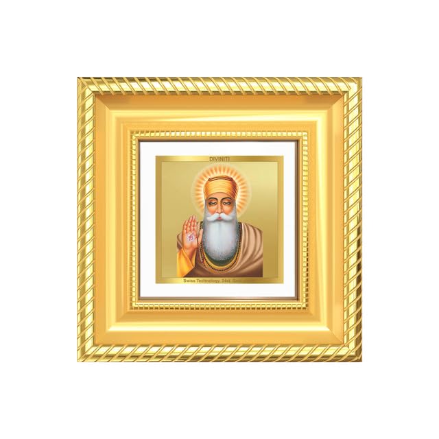 DIVINITI Guru Nanak Dev Ji 24K Gold Plated Foil Tabletop Photo Frame for Home Décor, Puja Room, Luxury Gifting | DG Frame 015 S1A (10x10 CM)