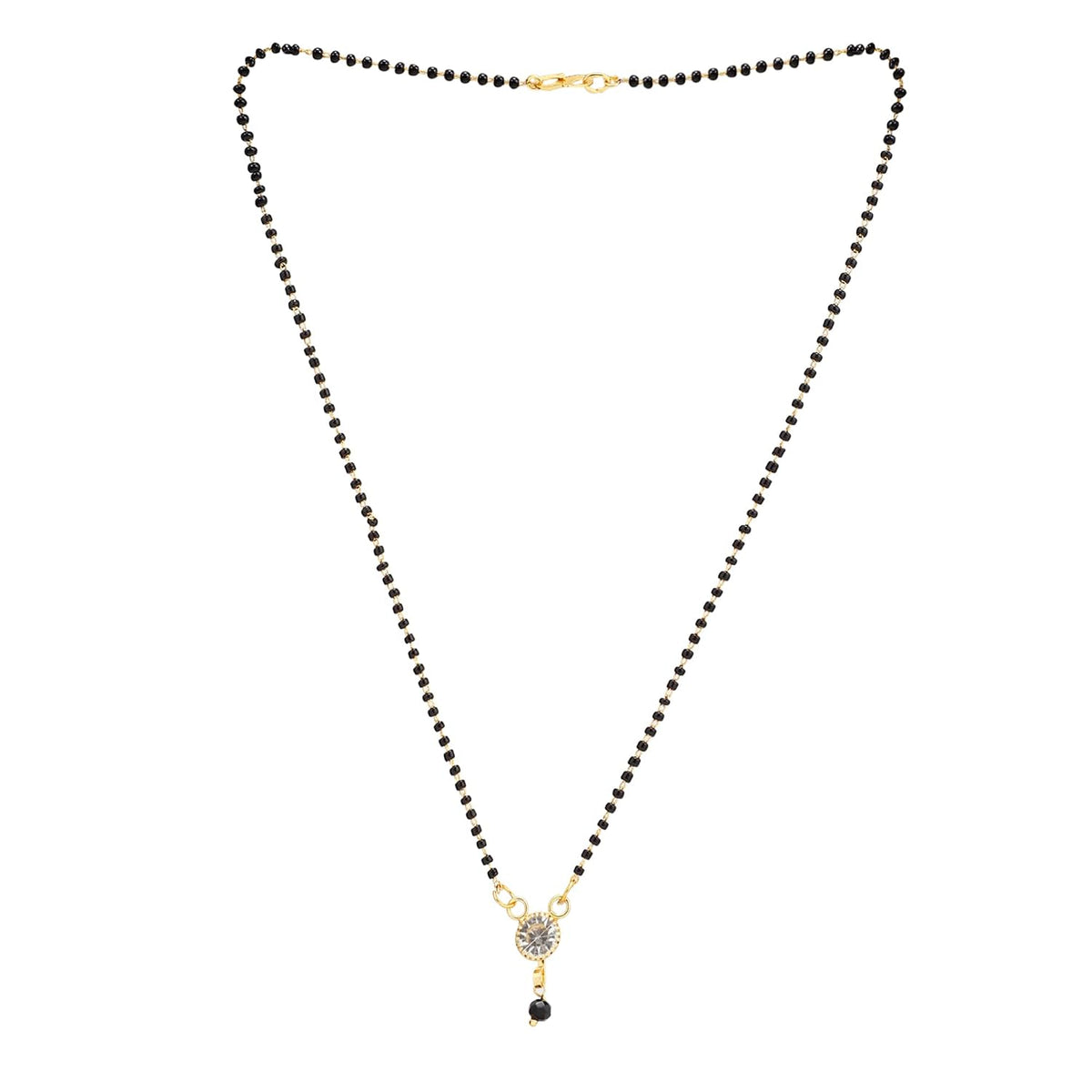 ASTRODIDI Stylish Black Beads Chain Single Stone Mangalsutra/Designer Gold Plated Brass One Stone Mangal Sutra For Women (Golden, Black)
