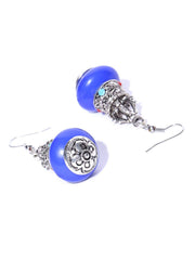 Priyaasi Oxidised Silver Blue Beaded Drop Earrings