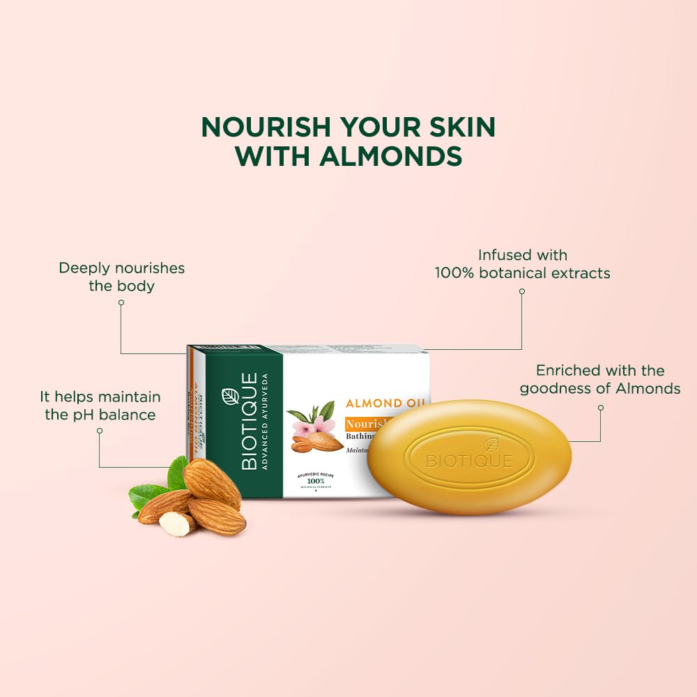 Biotique Almond Oil Nourishing Body Soap, 450g (150g x 3)