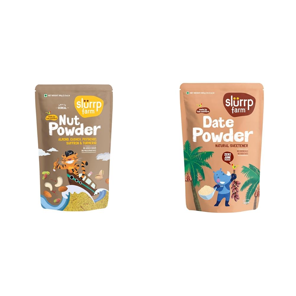 Slurrp Farm NO Added Sugar 100% Natural Nut Powder and Seedless Arabian Date Powder | 100 G + 300g