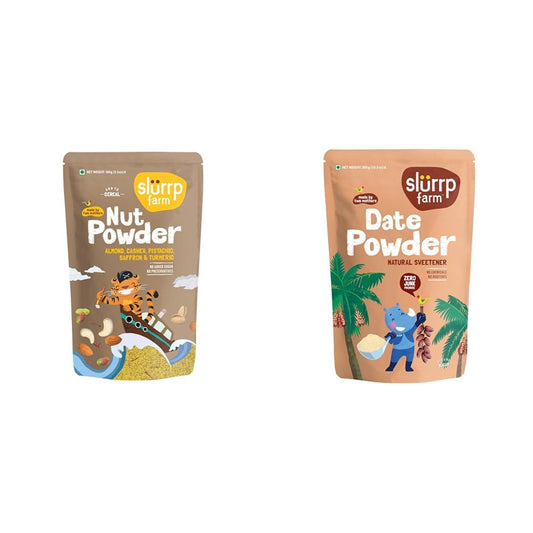 Slurrp Farm NO Added Sugar 100% Natural Nut Powder and Seedless Arabian Date Powder | 100 G + 300g