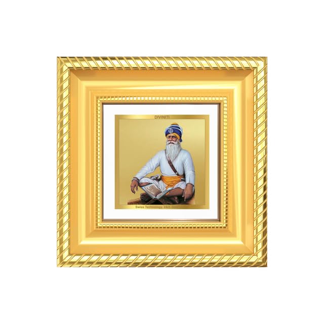 DIVINITI Baba Deep Singh Ji 24K Gold Plated Foil Tabletop Photo Frame for Home Décor, Puja Room, Luxury Gifting | DG Frame 015 S1A (10x10 CM)