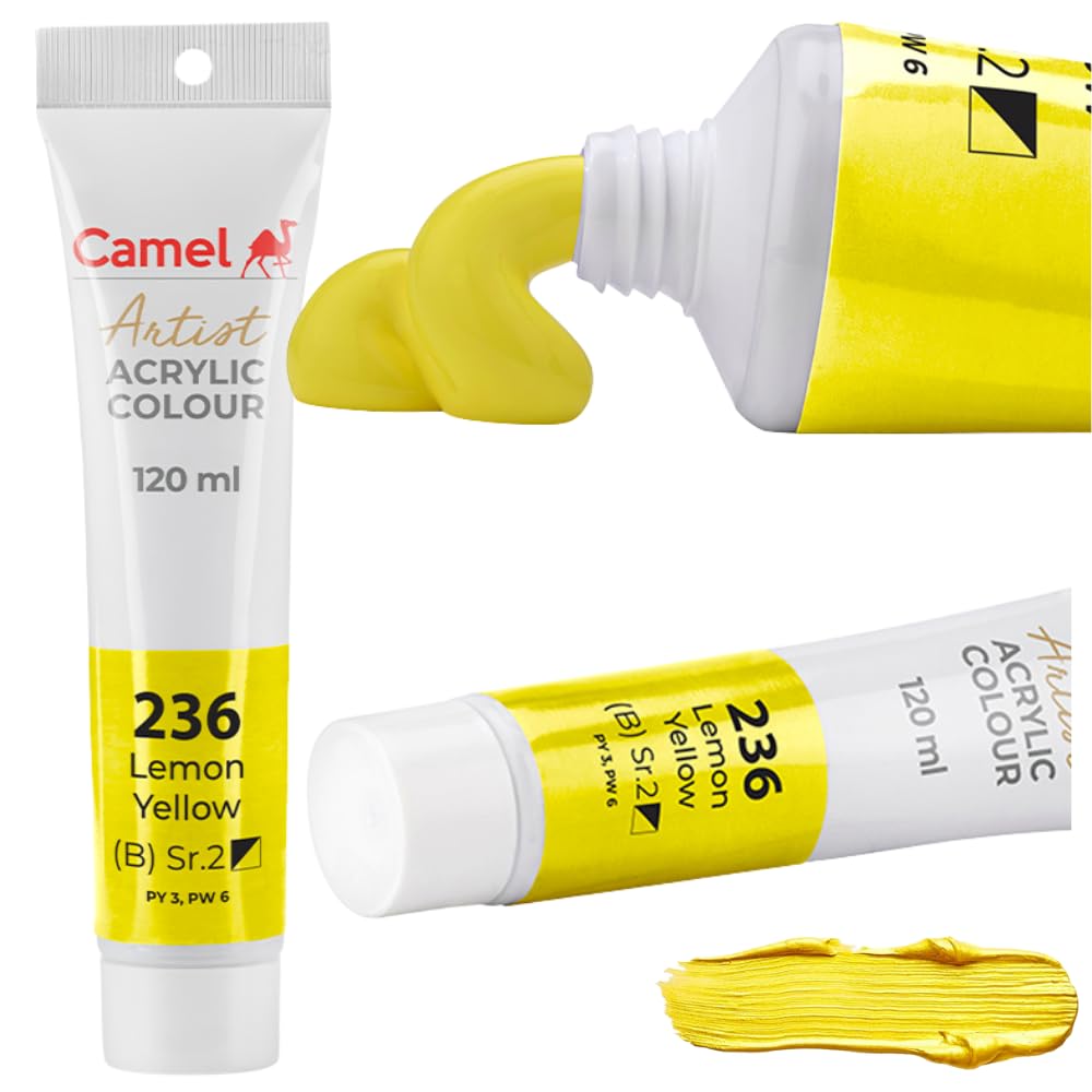 Camel Camlin Kokuyo Artist Acrylic Colour Tubes 120ml Lemon Yellow 236