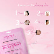 Suroskie Rose Collagen Facial Essence Mask – Korean Brightening Sheet Mask With Real Rose Extract & Anti-Aging Collagen | Intense Hydration, Firming Glow, Radiance Boost For Dull, Dry, Tired Skin