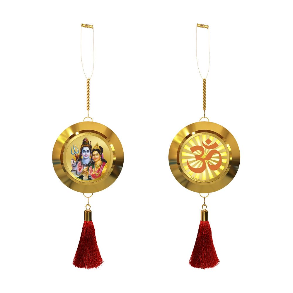 Diviniti 24K Gold Plated Shiv Parvati Double Sided Hanging with Om Symbol for Home Entrance Door, Vastu Spiritual Decor, Religious Hanging, Blessings, Love & Positive Energy Gift Item