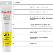 Camel Camlin Kokuyo Artist Acrylic Colour Tubes 120ml Lemon Yellow 236