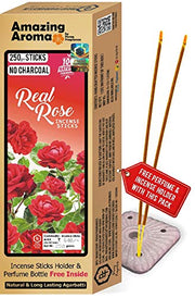 Parag Fragrances Real Rose Agarbatti 250gm / with 2pc Perfumes and 1pc Incense Holder/Natural Fragrance & No Charcoal Incense Sticks for Pooja & Home Fragrance