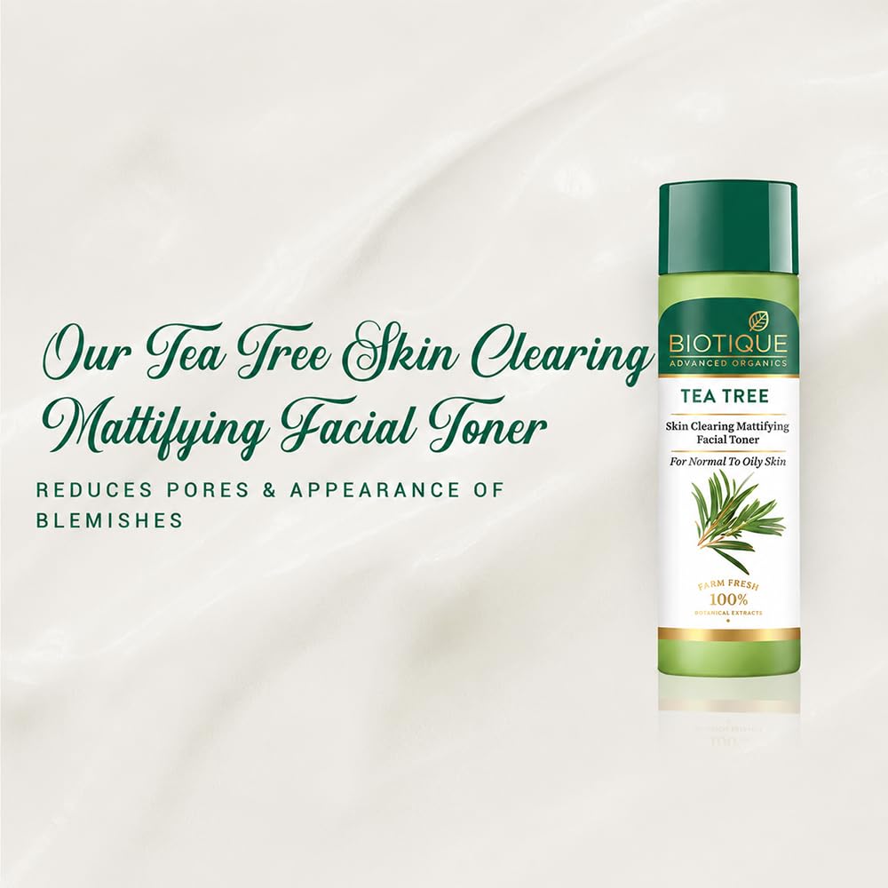Biotique Tea Tree Skin Clearing Mattifying Facial Toner | Enriched with 100% Botanical Extracts & Tea Tree Oil | Refreshing, Alcohol-Free Formula | Ideal for Normal to Oily & Acne-Prone Skin | 120ml