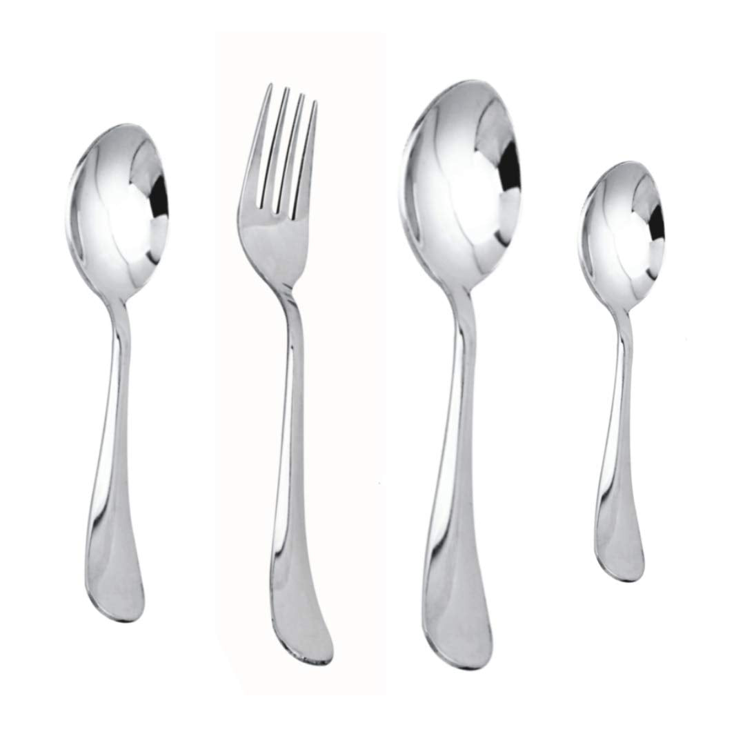 Parage 25 Pieces Aura Stainless Steel Cutlery Set with Stand for Home & Kitchen (Contains: 6 Table Spoons, 6 Forks, 6 Tea Spoons, 6 Dinner Spoons, 1 Stand), Silver