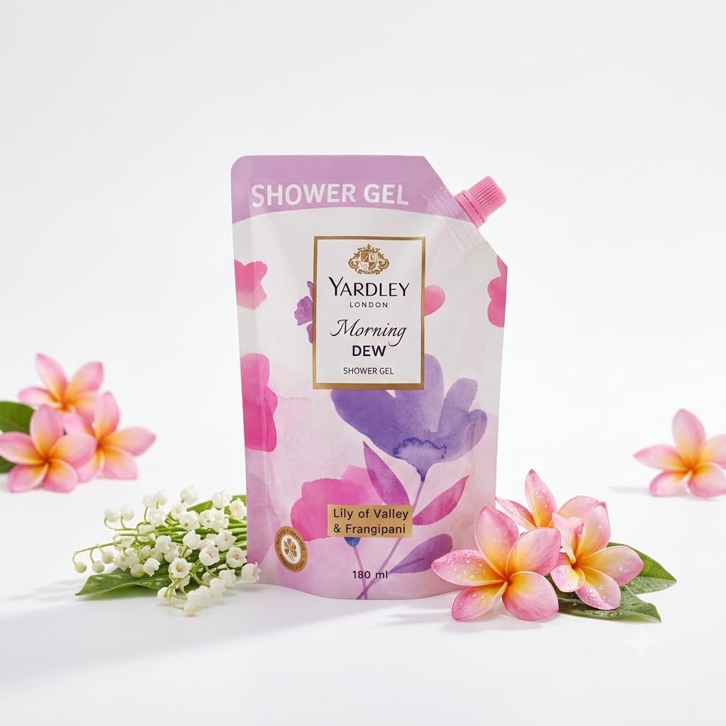 Yardley London Morning Dew Shower Gel for Women, Lily of the Valley & Frangipani, Refreshing Floral Body Wash, 180g