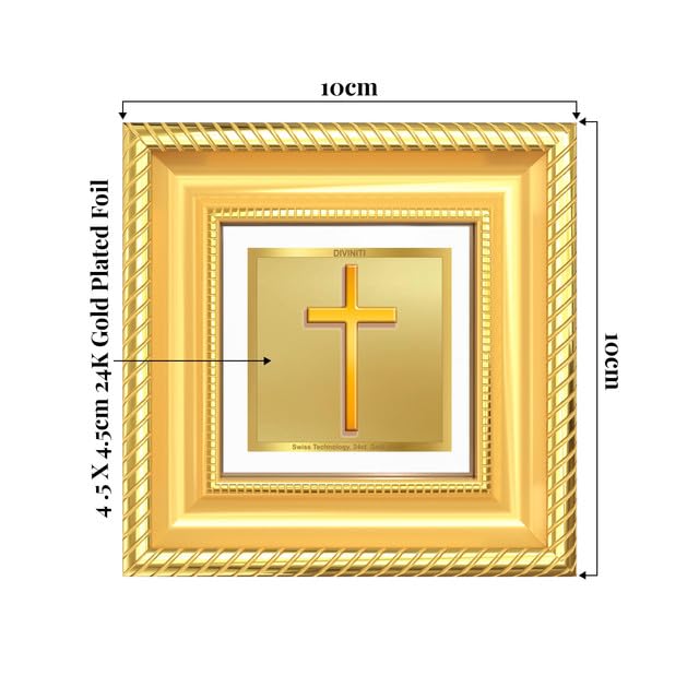 DIVINITI Holy Cross 24K Gold Plated Foil Tabletop Photo Frame for Home Décor, Prayer Room, Luxury Gifting | DG Frame 015 S1A (10x10 CM)