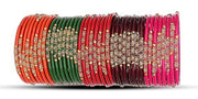 NMII Glass and Studded with Zircon Gemstone or Beads Glossy Finished Bangle set for Women and Girls