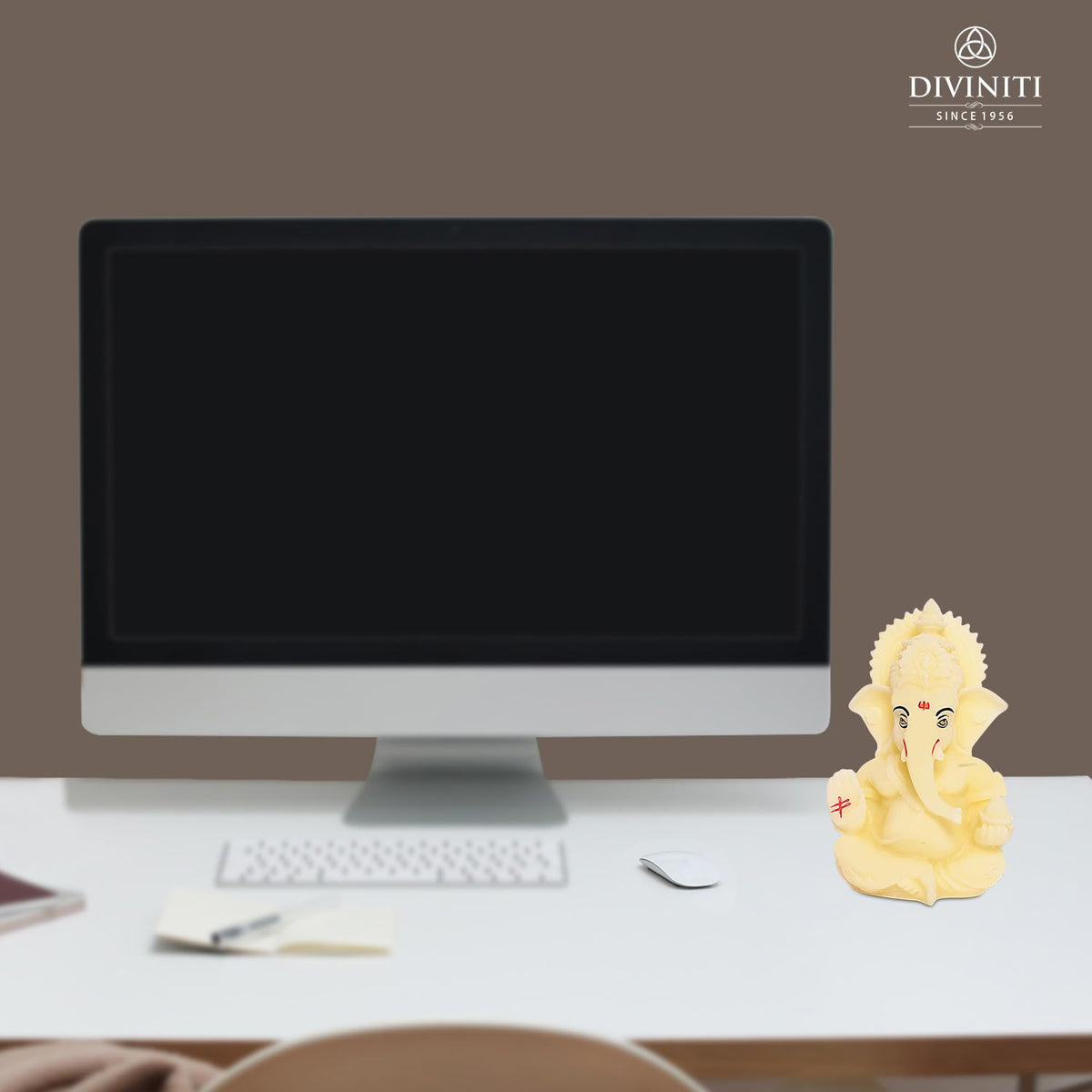 DIVINITI Resin Lord Ganesha Idol for Car Dashboard, Tabletop|Ganesh Statue for Good Luck and Success|Ganpati Murti for Home Decor Mandir, Office Desk Puja Gift Yellow (8.4x4.2cm), Religious