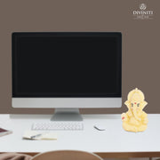 DIVINITI Resin Lord Ganesha Idol for Car Dashboard, Tabletop|Ganesh Statue for Good Luck and Success|Ganpati Murti for Home Decor Mandir, Office Desk Puja Gift Yellow (8.4x4.2cm), Religious
