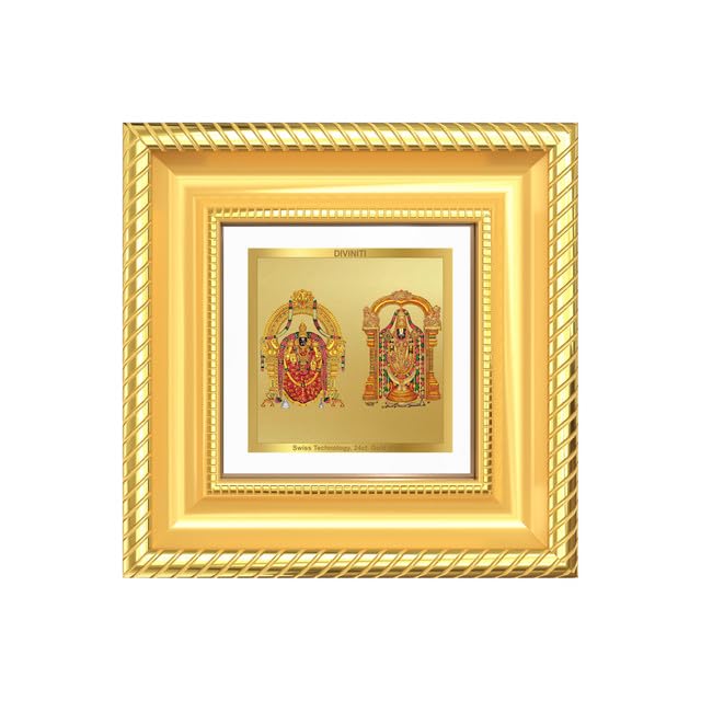 DIVINITI Lord Tirupati Balaji & Goddess Padmavati 24K Gold Plated Foil Tabletop Photo Frame for Home Décor, Puja Room, Luxury Gifting | DG Frame 015 S1A (10x10 CM)