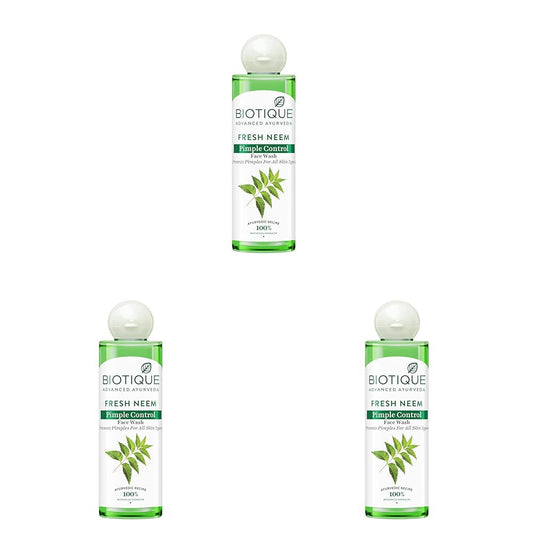 Biotique Fresh Neem Pimple Control Face Wash| Ayurvedic and Organically Pure| Prevents Pimples |100% Botanical Extracts| Suitable for All Skin Types | 200mL (Pack of 3)