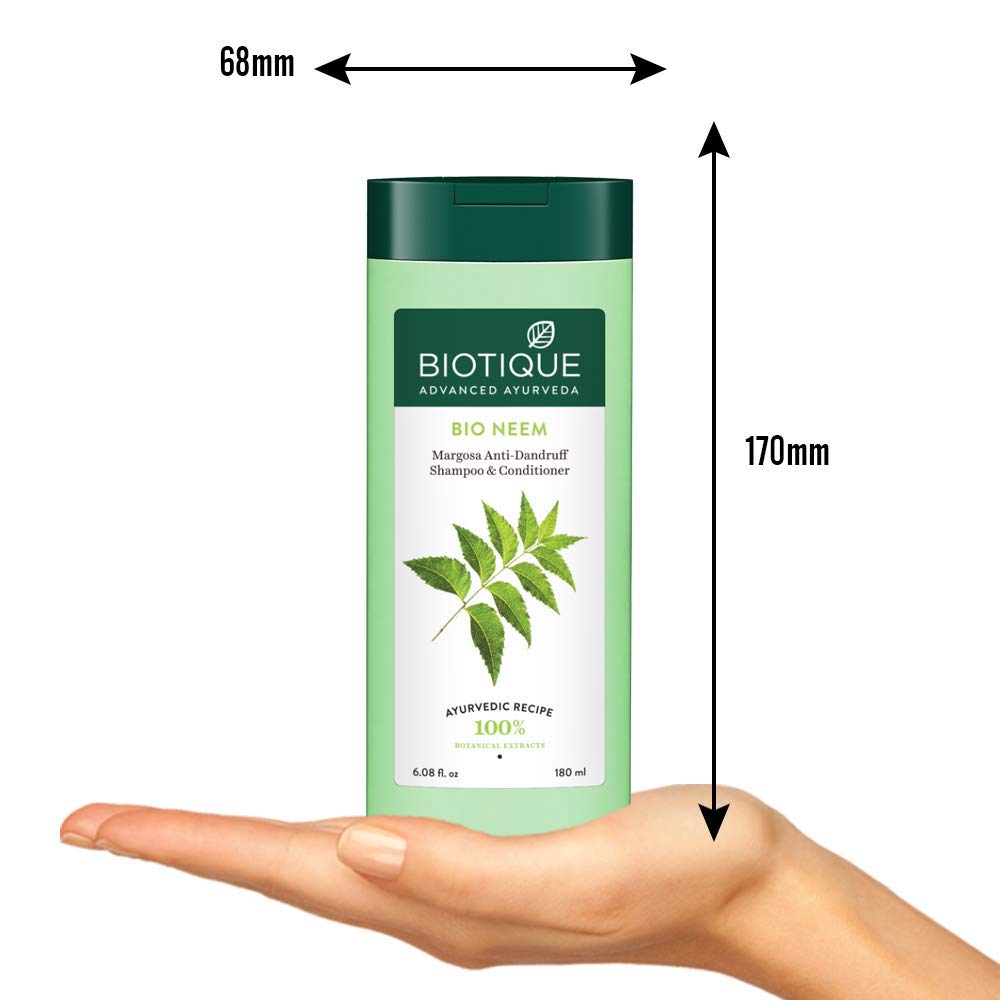 Biotique Fresh Neem Anti Dandruff Shampoo and Conditioner | Controls Dandruff | Eliminates Dryness, Flaking, and Itching | Hair Looks Fresh and Lustrous |Suitable for All Skin Types | 180ml
