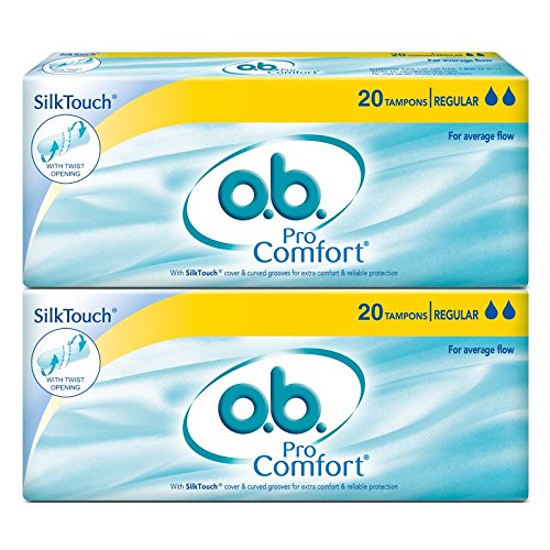 Stayfree O.b. ProComfort Tampons For Average Flow For Periods Combo Pack, 40 pieces (2 x 20 Tampons)