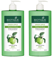 Biotique Green Apple Shine & Gloss Shampoo & Conditioner| Promotes Healthy, Shiny and Glossy Hair | Nourishes Scalp | Makes Hair Soft & Smooth |100% Botanical Extracts| All Skin Types | 650ml