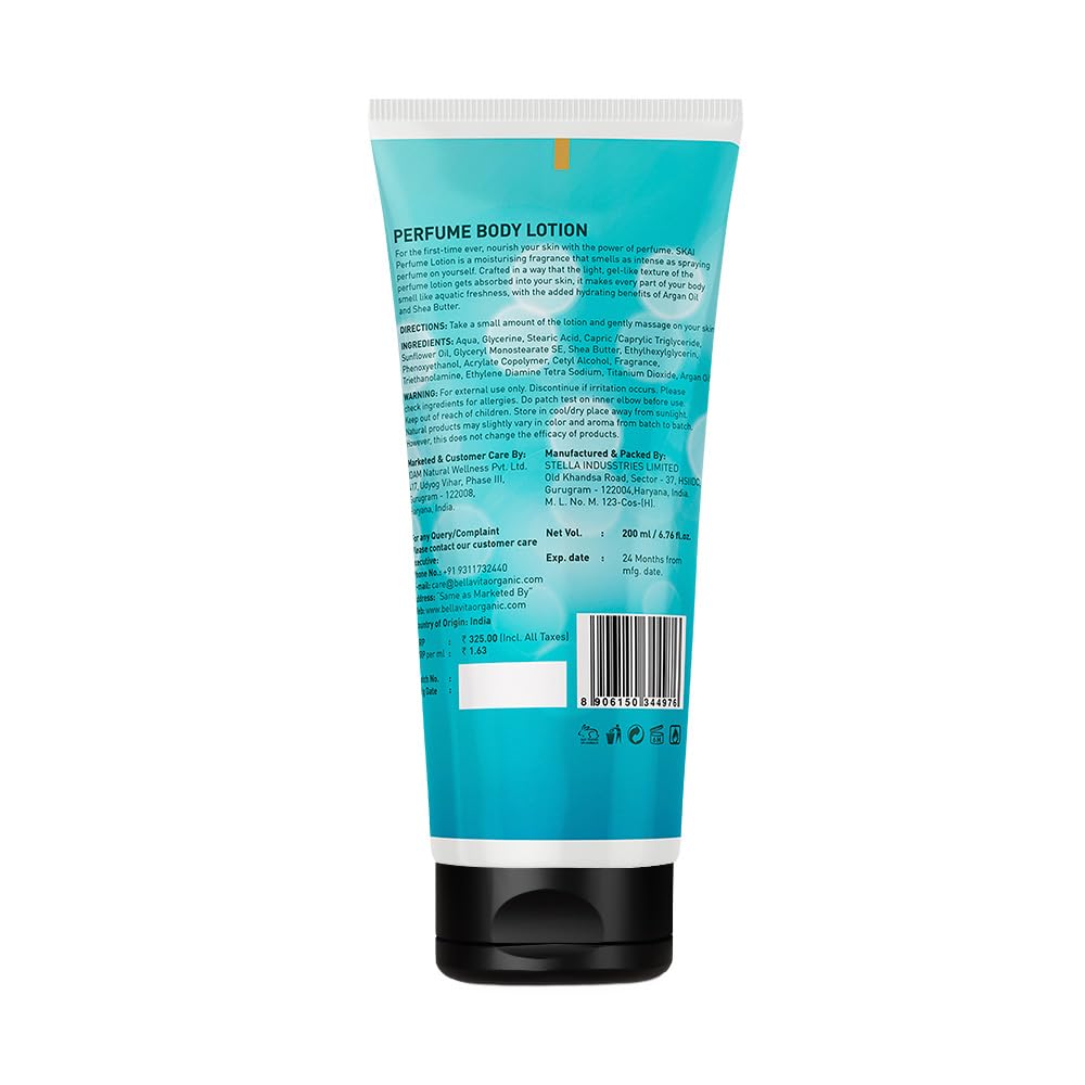 Bella Vita Luxury Skai Aquatic Perfume Body Lotion for Nourishing, Hydrating, Soft, Supple and Healthy Skin with Argan Oil, Shea Butter 200 Ml