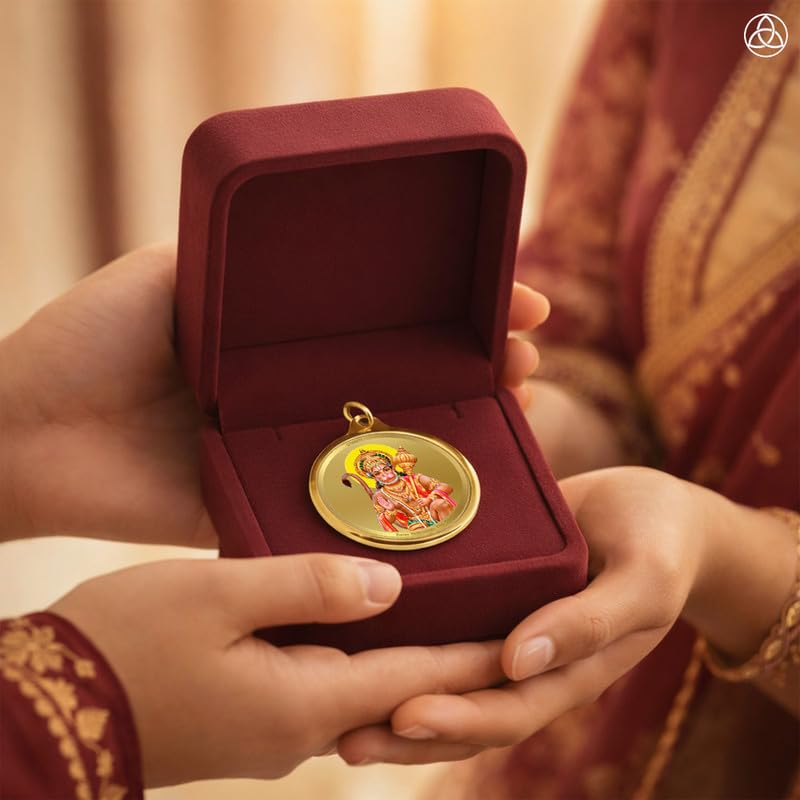 Diviniti 24K Gold Plated Ram Sita & Hanuman Ji Pendant For Men, Women & Kids 22 MM Double Sided Stylish Pendant Necklace For Girls Divine God Pendant For Birthday Gift, Anniversary Gift