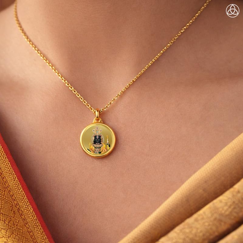 Diviniti 24K Gold Plated Ram Lalla & Ram Mandir Pendant For Men, Women & Kids| 22 MM Double Sided Stylish Pendant Necklace For Girls| Divine God Pendant For Birthday Gift, Anniversary Gift