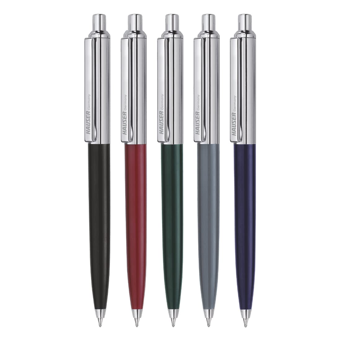 Hauser Berlin Half Metal Ball Pen Box Pack | Retractable Mechanism With Smudge Free Writing | Attractive Designer Pen | Smooth, Sturdy, Refillable Pen | Ideal For Gifting | Blue Ink, Pack of 5
