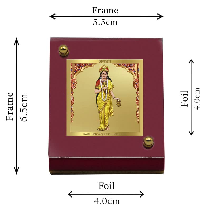 DIVINITI 24K Gold Plated Maa Brahmacharini Photo Frame for Car Dashboard |Premium Religious Idol for Home Office Pooja Room Decor & Spiritual Gift | Size 6 x 5.5 cm
