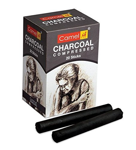 Camel Charcoal Sticks – Pack of 40 | Rich Black Drawing Charcoal | Smooth Shading & Deep Tones | For Sketching, Portraits & Fine Art