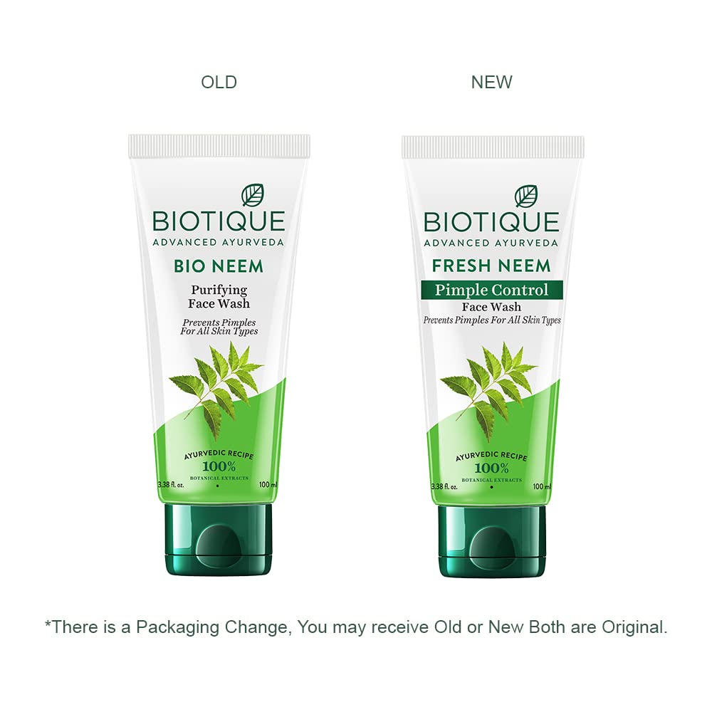 Biotique Fresh Neem Pimple Control Face Wash Prevents Pimples For All Skin Types, 100ml