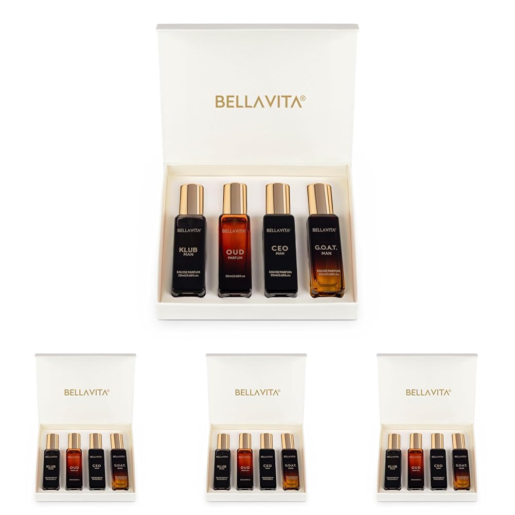 Bella Vita Luxury Man Liquid Perfume Gift Set 4 X 20 Ml For Men With Klub, Oud, Ceo, G.O.A.T Perfume | Woody, Citrusy Long Lasting Edp Fragrance Scent (Pack Of 4)