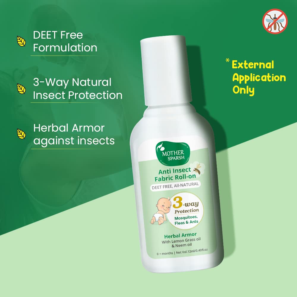 Mother Sparsh Natural Insect Repellent Spray For Babies- 100ml & Mother Sparsh Natural Mosquito Repellent Fabric Roll-on for Babies, 3-Way Protection from Mosquitoes, Fleas and Ants (12ml, Pack of 2)