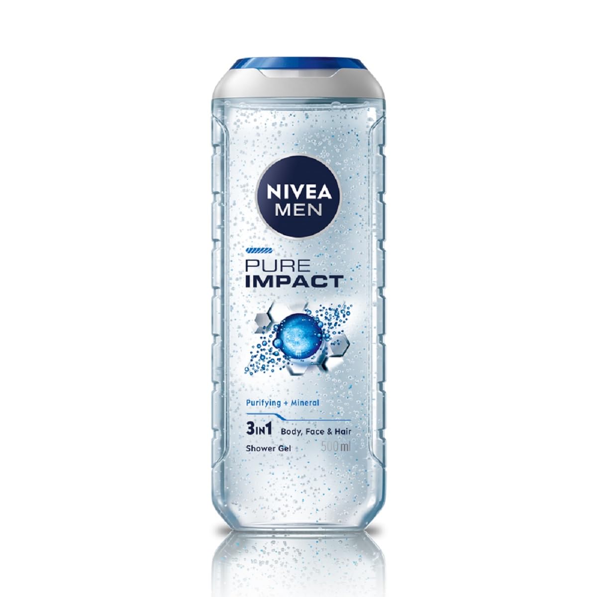 NIVEA MEN Pure Impact 500ml Body Wash| Shower Gel for Face, Body & Hair| Purifying Micro Particles for Extra Fine Scrub & Instant Summer Freshness|Clean, Healthy & Moisturized Skin
