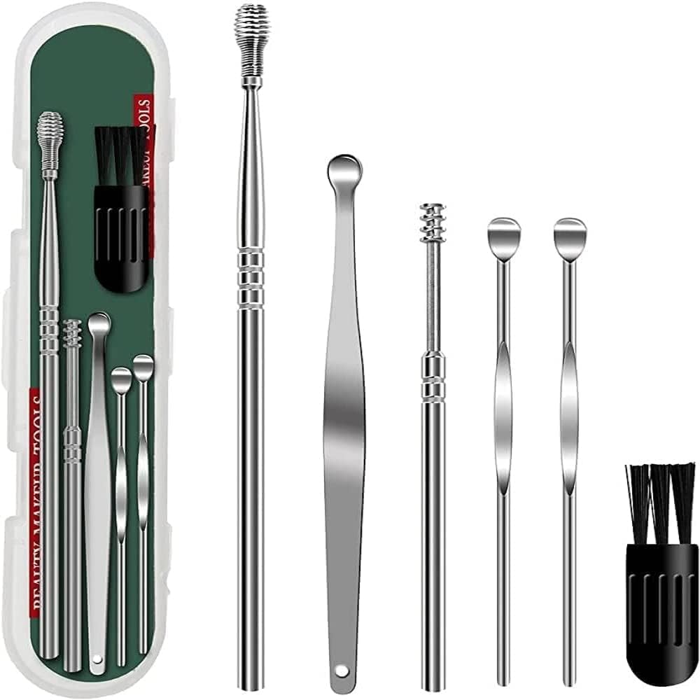 E-COSMOS® Ear Wax Cleaner - Resuable Ear Cleaner Tool Set with Storage Box - Ear Wax Remover Tool Kit with Ear Curette Cleaner and Spring Ear Buds Cleaner - 6 Pc, (EarCleaner6Pcs)