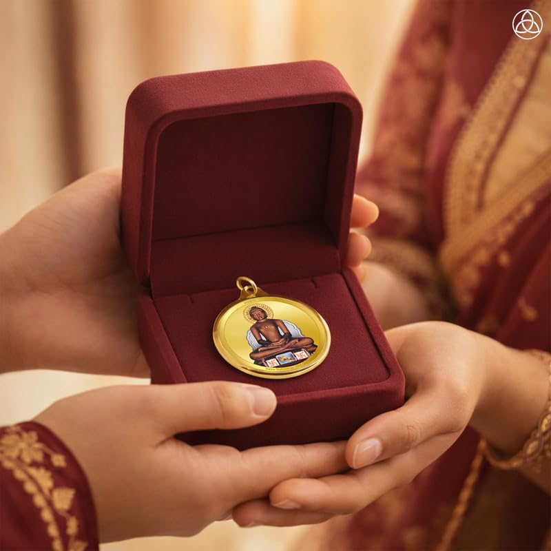 DIVINITI 24K Gold Plated Double-Sided Religious Pendant with Premium Gift Box, Spiritual Locket for Men & Women, Devotional Jewellery for Gifting & Everyday Wear | Mahavir & Namokar Mantra-1