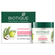 Biotique Coconut Brightening Instant Glow Cream| Lightweight and Non-Greasy | Reduces Dark Spots and Protects Ageing | Nourished and Moisturized Skin |100% Botanical Extracts| All Skin Types | 50gm