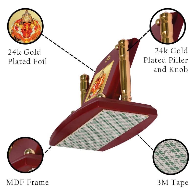 DIVINITI 24K Gold Plated Religious Car Dashboard Frame | Premium God Idol Frame for Car, Home Mandir & Office Table | Spiritual Gift, Decorative Showpiece | Siddhivinayak