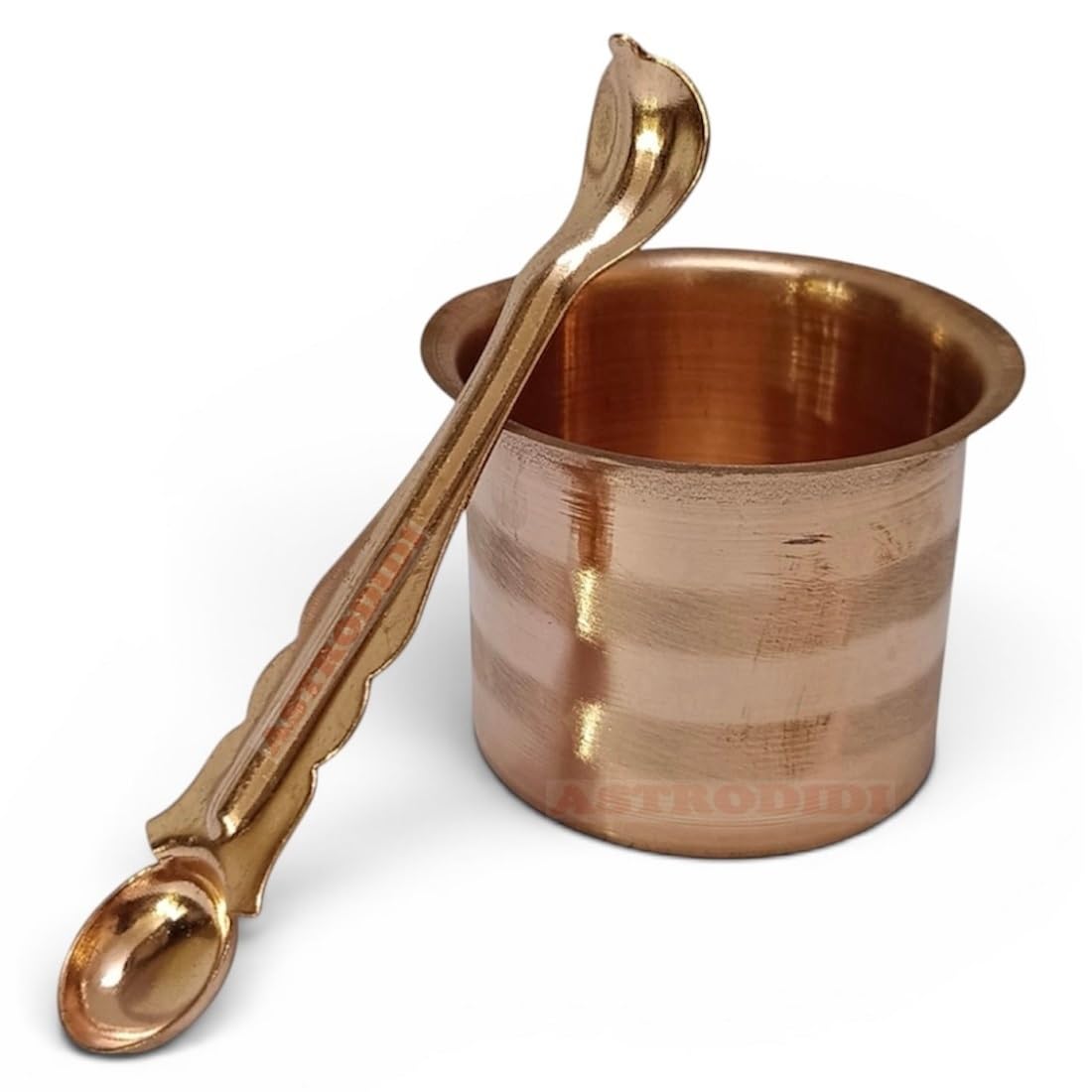ASTRODIDI Copper Panchpatra with Achmani Pali Spoon for All Pooja Purpose Panch Patra Panchapathiram Panchapala Panchapali for Worship (Size: 6.5 X 5.5 X 5.5 cm)