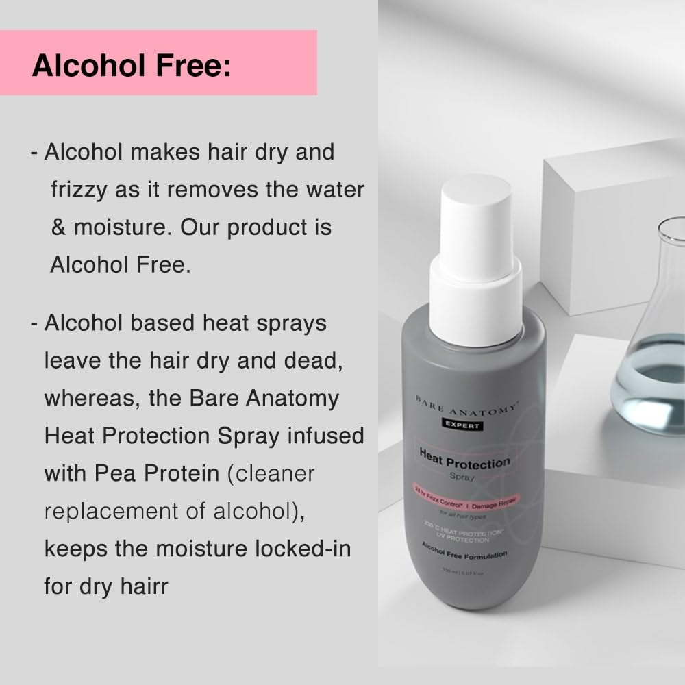 Bare Anatomy Heat Protection Spray Serum| Controls Frizz for up to 24 Hrs | Vitamin E, Pea Protein & Veg Keratin Enriched | Paraben Free | For Women & Men | Vegan |230 °C Heat Protection 150 ml