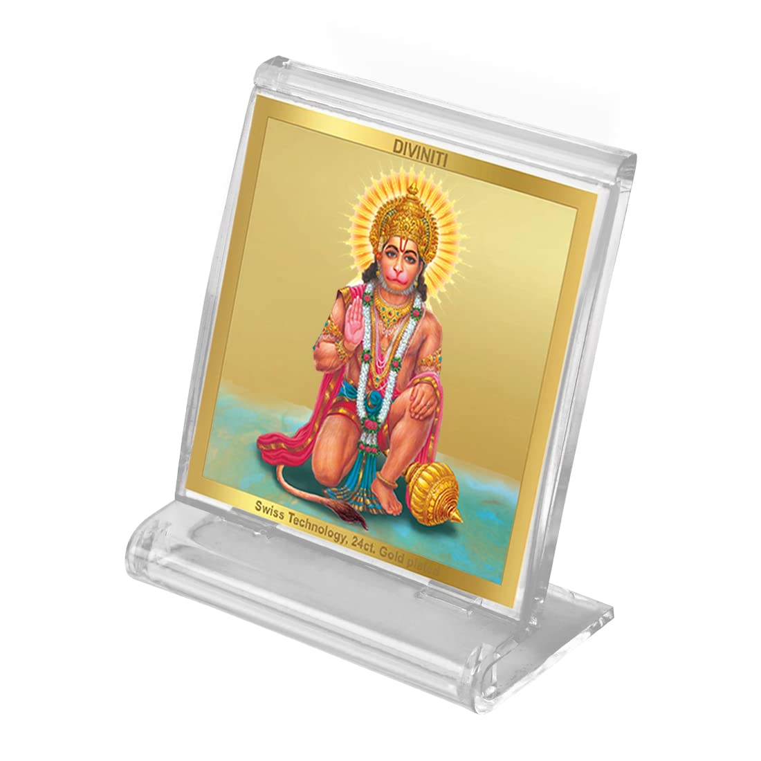 DIVINITI 24K Gold Plated Religious Car Dashboard Frame | Premium God Idol Frame for Car, Home Mandir & Office Table | Spiritual Gift, Decorative Showpiece | Hanuman-3