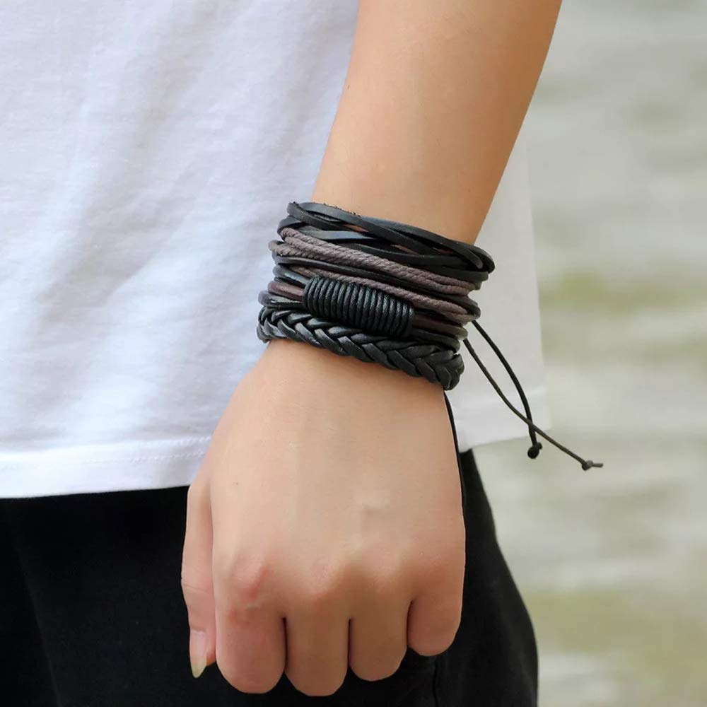 Shining Diva Fashion Multicolour Genuine Leather Stylish Bracelets for Men and Boys-(9870b, Set of 4)