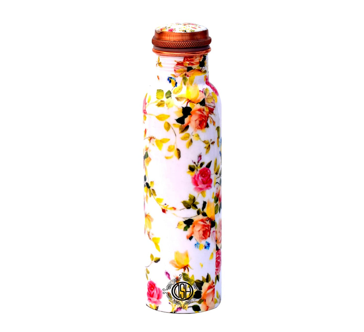 DSH Copper Printed with Modern Art Water Bottles for Travelling Purpose, Yoga Ayurveda Healing, 1000 ml, White (Design SM14)