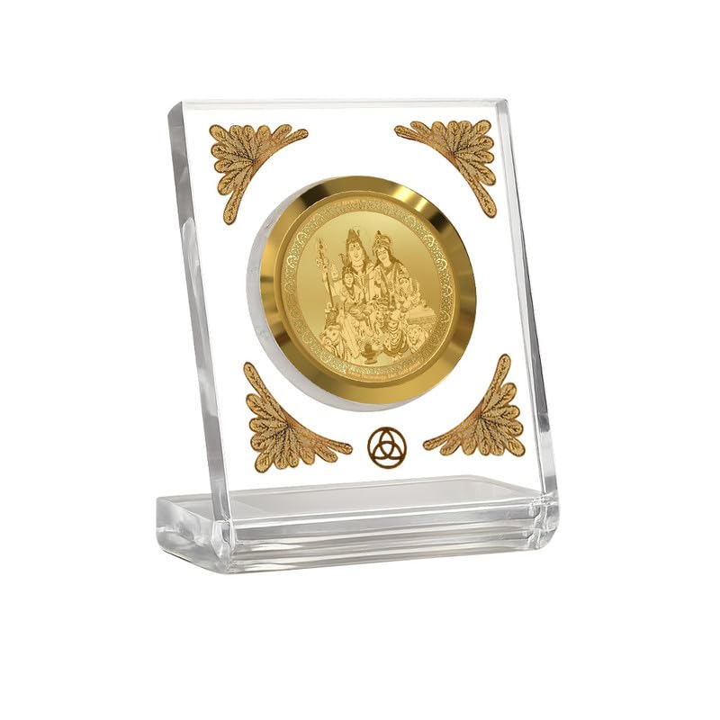 DIVINITI 24K Gold Plated Lord Shiv Parivar Acrylic Frame for Car Dashboard, Home Temple & Office Table | Premium Spiritual Gift, Blessings for Protection & Positivity, 8x7 cm Decorative Showpiece