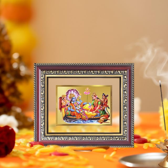DIVINITI Lakshmi Vishnu Ananta 24K Gold Plated Foil Wall and Tabletop Photo Frame for Home Décor, Puja Room, Luxury Gifting | DG Frame 105 S1 (16x13.5 CM)
