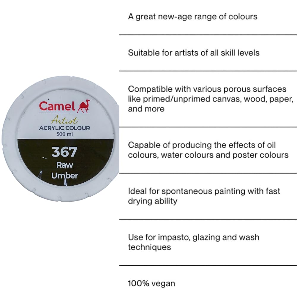 Camel Camlin Kokuyo Artist Acrylic Colour 500 ml Series 1 Raw Umber