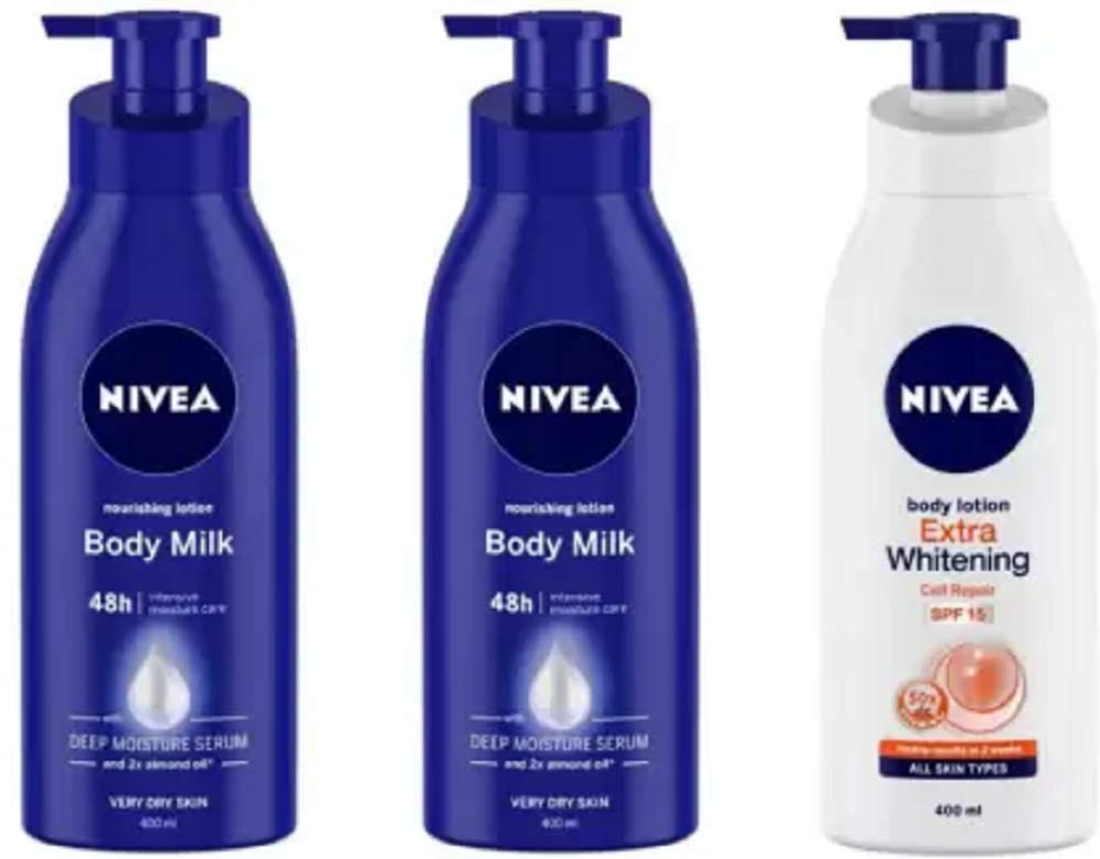 Nivea Body Milk & Extra Whitening Body Lotion 400 ML (Pack of 3) #57 (1200 ml)